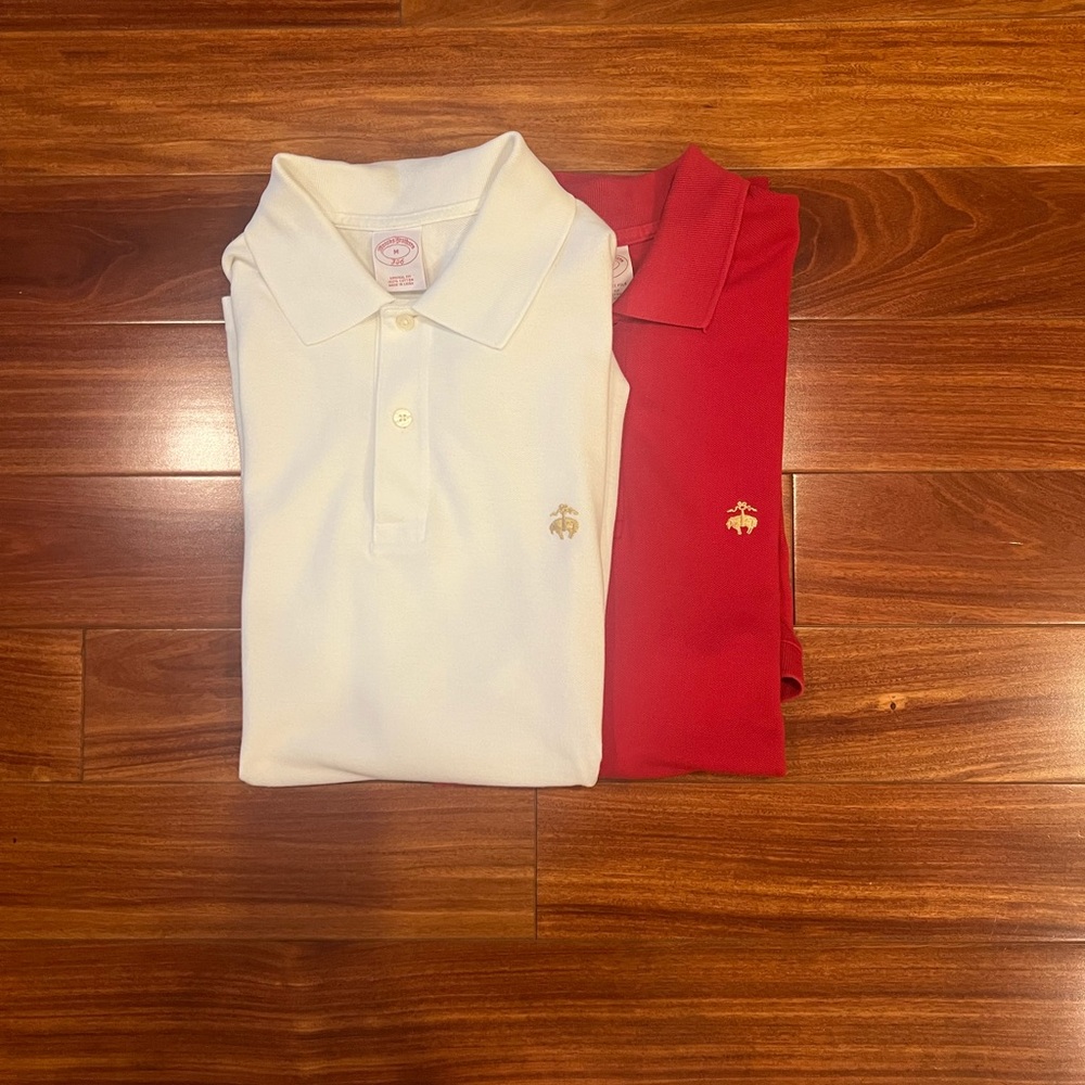 Brooks Brothers White and Red Polo Shirts Classic Cotton Blend GOLF POLO